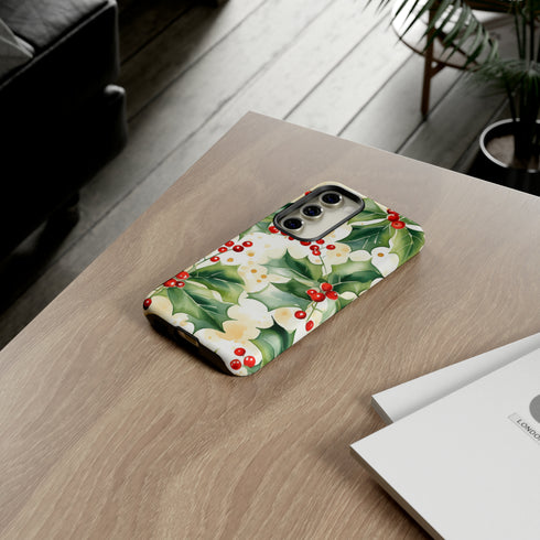 Christmas Holly on a Golden Background - Impact Resistant Phone Case